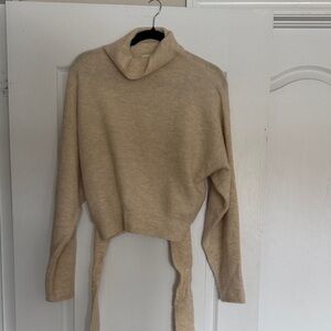 Aritzia Cream Cropped Turtleneck Sweater with Ties